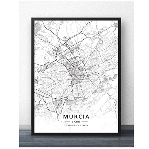 Murcia Oviedo Vigo Zaragoza España Mapa Viaje Ciudad Cartel Pintura Arte Cartel Imprimir Lienzo Decoración para el hogar Cuadro Impresión de la pared-50x70cm Sin marco