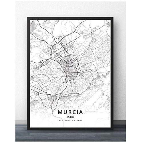 Murcia Oviedo Vigo Zaragoza España Mapa Viaje Ciudad Cartel Pintura Arte Cartel Imprimir Lienzo Decoración para el hogar Cuadro Impresión de la pared-50x70cm Sin marco