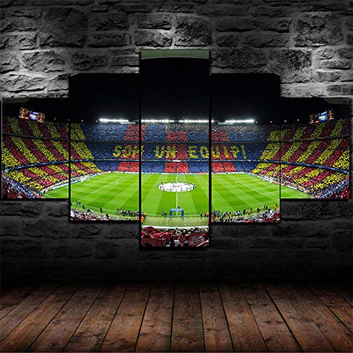 Murosn 5 Piezas Impresión Moderno Grande Decoración De Pared Artística En Cuadros sobre Lienzo Personalizadas Regalo Fútbol FC Barcelona Stadium 150x80cm-Marco