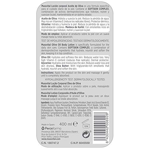 Mussvital Essentials Loción Hidratante Oliva 400 ML