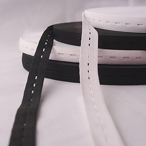 Musuntas - Bandas elásticas largas y planas con ojales y cordón elástico para costura, 2 unidades, 15 mm de ancho, color blanco