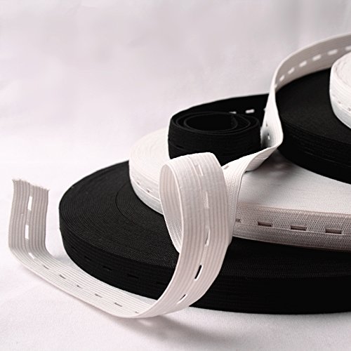 Musuntas - Bandas elásticas largas y planas con ojales y cordón elástico para costura, 2 unidades, 15 mm de ancho, color blanco