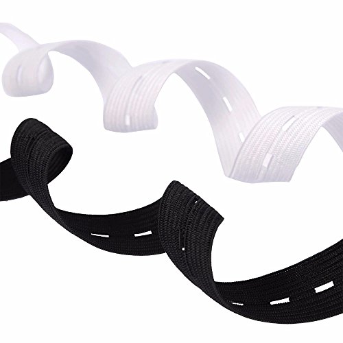 Musuntas - Bandas elásticas largas y planas con ojales y cordón elástico para costura, 2 unidades, 15 mm de ancho, color blanco