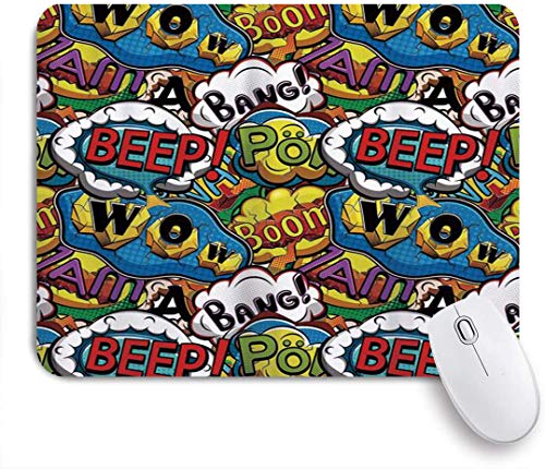 MUYIXUAN Alfombrilla Raton Comics Speech Bubbles Beep Wow con vívidos Efectos Antiguos Boys Supernatural Alfombrilla Gaming Alfombrilla para computadora con Base de Goma Antideslizante,240×200×3mm