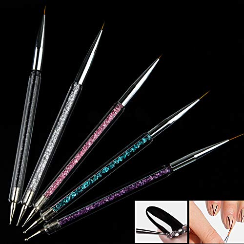 Mwoot Nail Art Brushes, 5Pcs Liner Brush Double Head punteado de cristal Herramientas de manicura Pintura Dot Pen Nail Art Paint Set