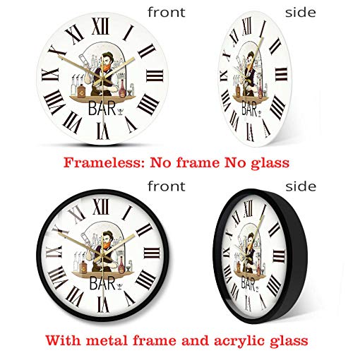 MXHJD-Bartender Retro Digital Wall Clock Drink Home Bar Tavern Reloj silencioso Bartender Decoration Gift-Metal_Frame