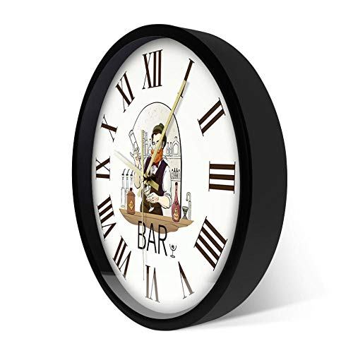 MXHJD-Bartender Retro Digital Wall Clock Drink Home Bar Tavern Reloj silencioso Bartender Decoration Gift-Metal_Frame