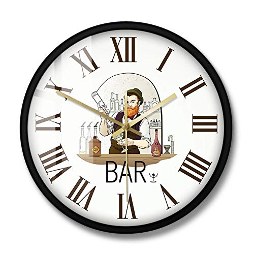 MXHJD-Bartender Retro Digital Wall Clock Drink Home Bar Tavern Reloj silencioso Bartender Decoration Gift-Metal_Frame
