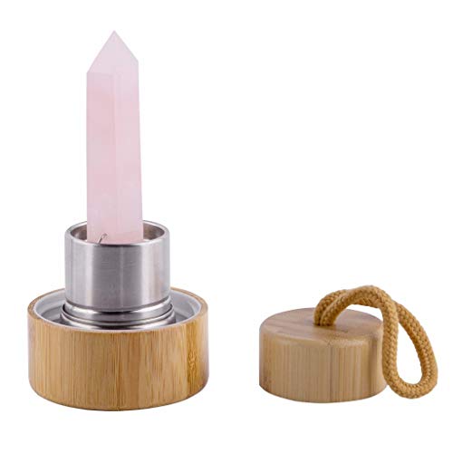 Mxjeeio- Botella de Agua 100% Cristal Natural curativa del Cuarzo 500 ML para Hacer el GemWater infundido cristalino-Incluye Las Piedras de Gema y la Manga Protectora del Neopreno (C1)