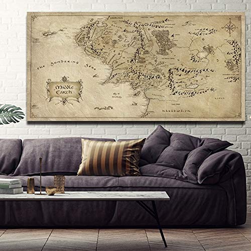 MXLF Lienzo Pintura Película El Señor de los Anillos Mapa Lienzo HD Impresiones Carteles for la Sala Principal del Arte en Cuadros de la Pared No Frame Pinturas