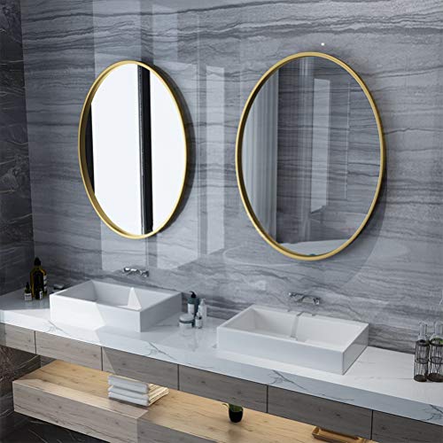 MYF Espejo de baño Europeo Espejo de baño Baño Ovalado Baño Espejo de Pared Espejo de Maquillaje Espejo de Vestir Simple Negro/Dorado,Metallic,50cm*75cm