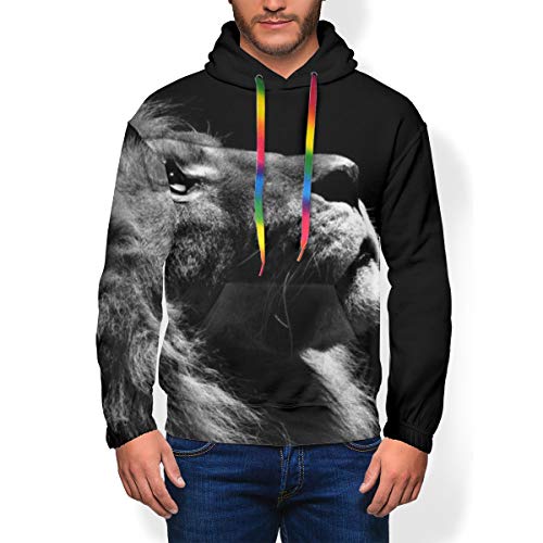 Myhou Sudadera con Capucha y Forro Polar para Hombre, diseño de león con Texto en inglés Fonds D'écran Lion Tous Les Wallpapers Negro Negro (S