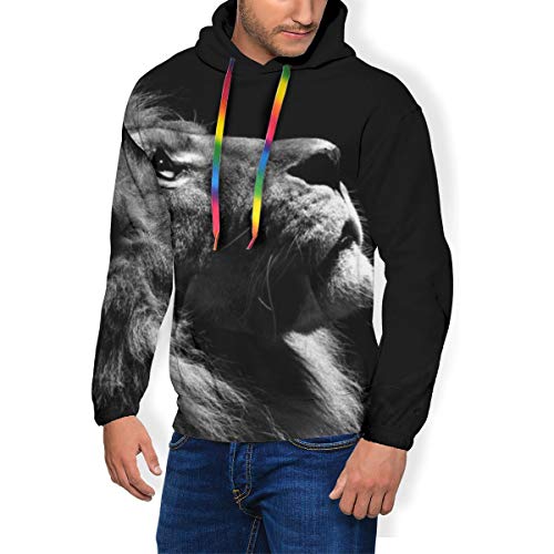 Myhou Sudadera con Capucha y Forro Polar para Hombre, diseño de león con Texto en inglés Fonds D'écran Lion Tous Les Wallpapers Negro Negro (S