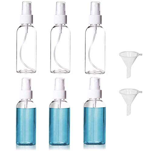 Myhozee 6 * 100ML Botella de Spray Fino Botella de plástico Botella para Perfume Recargable - Pulverizador Botellas Viaje con Spray - en Transparente para Alcohol, Jabón de Manos, Perfume