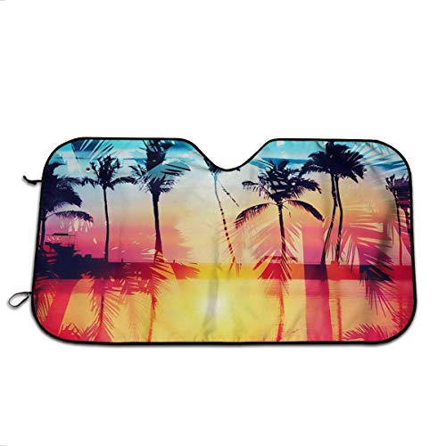 N / A Parasol para Parabrisas De Coche,Sombrilla Ventana Delantera,Hawaii Sunset Palm Trees Car Parabrisas Bloques De Protección Solar Rayos UV Y Daños Universal Fit Cars,Sedans,Trucks,SUV,Vans