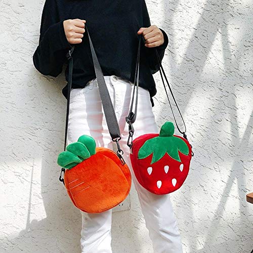 N / A pequeña Fresa Zanahoria Mochila de Felpa Estudiante un Hombro Oblicuo Felpa Mochila Escolar Linda Chica 19 cm