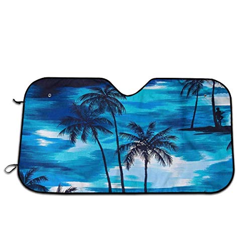 N / A Sombrilla Ventana Delantera,Parasol para Parabrisas De Coche,Blue Palm Sunset Car Windshield Sun Shade Blocks Rayos UV Y Daños Universal Fit Cars,Sedans,Trucks,SUV,Vans
