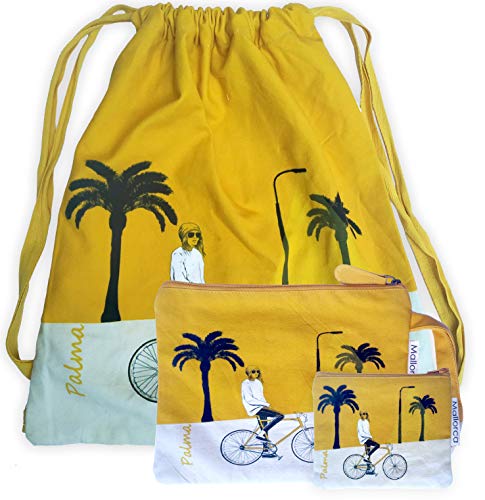 "N/A" Mochila Cuerdas, Set 3 Piezas/Deporte Sport Casual, sobre Cartera y Monedero / 100% Canvas de algodón Reciclado