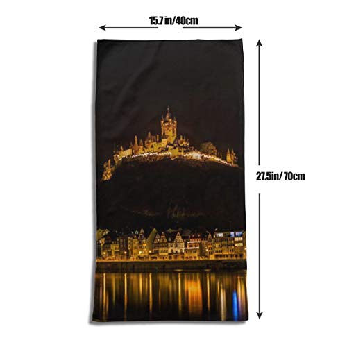 N/A Toalla de baño suave altamente absorbente toalla para baño, hotel, gimnasio, yoga, baño (27.5 x 15.7 pulgadas) Cochem Burg edificios Castillo r luz nocturna reflejo