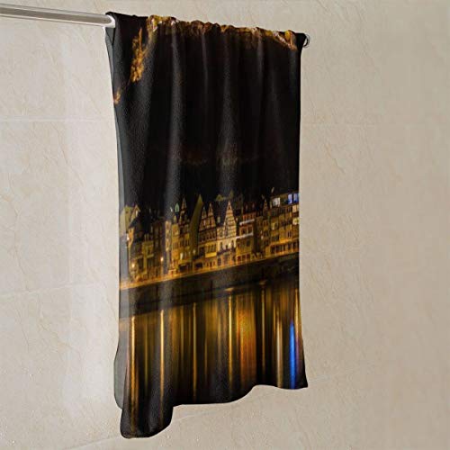 N/A Toalla de baño suave altamente absorbente toalla para baño, hotel, gimnasio, yoga, baño (27.5 x 15.7 pulgadas) Cochem Burg edificios Castillo r luz nocturna reflejo