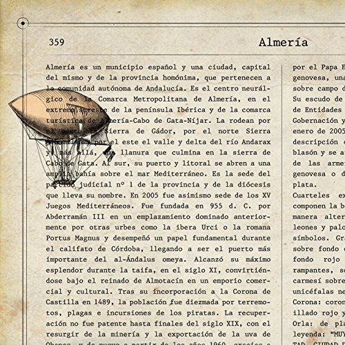 Nacnic Lámina Ciudad de ALMERIA. Estilo Vintage. Ilustración, fotografía y Collage con la Historia DE ALMERIA. Poster tamaño A4 Impreso en Papel