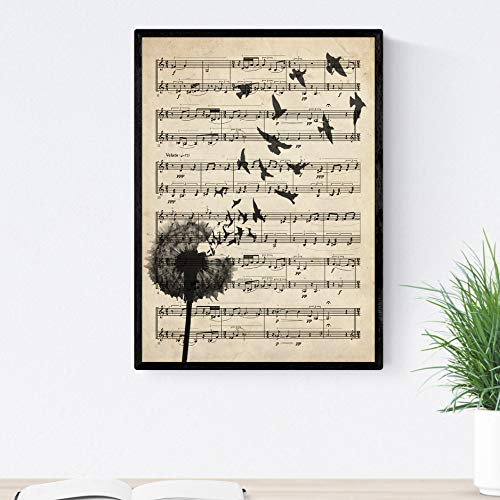 Nacnic Set de 4 láminas para enmarcar con partituras. Tamaño A4. con Marco