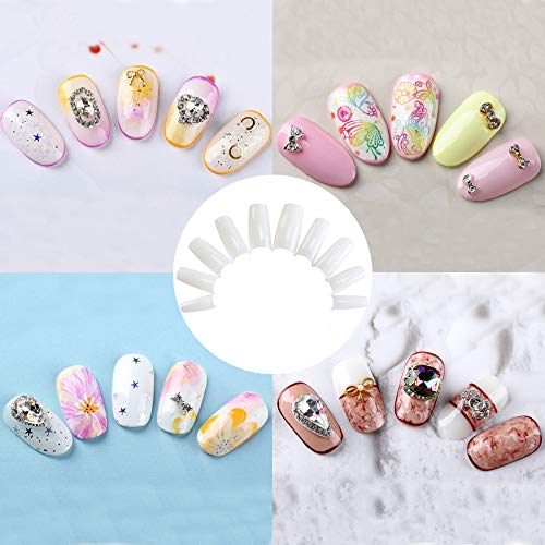 NACTECH 500pcs Uñas Postizas de Acrílico Uña Falsa Artificial Translúcida Oval Clavo Puntas de Uñas Cubierta Completa Manicura Nail Tips Uñas Salón Arte UV Gel DIY Color Natural con Caja 10 Tamaño