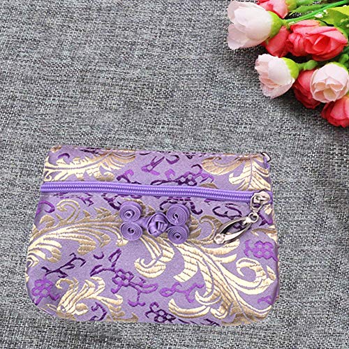 NALCY Chino Vintage Monedero de Seda, Bolsas de Almacenamiento de Joyas, Juego de Brocado de Seda China, 2 Bolsillos con Cremallera Borla de Bolsa de joyería Bolsa, Juego de 4