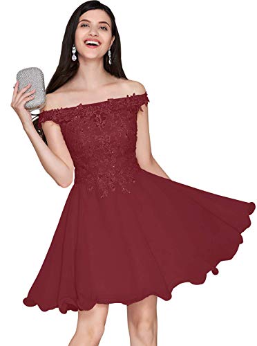 Nanger A Linie - Vestido Corto de Pelota, sin Hombros, con aplicador, para cóctel, Fiesta, para el Retorno del hogar Granate 38