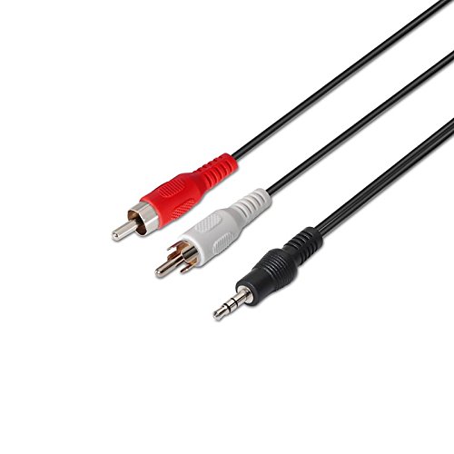 NanoCable 10.24.0305 - Cable audio estereo a 2 RCA, JACK 3.5/M-2xRCA/M, macho-macho, negro, 5mts