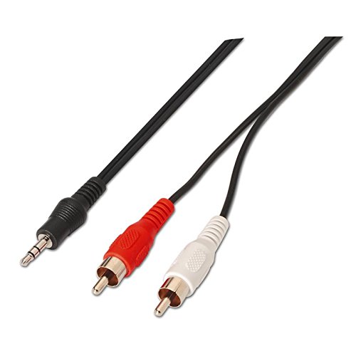 NanoCable 10.24.0305 - Cable audio estereo a 2 RCA, JACK 3.5/M-2xRCA/M, macho-macho, negro, 5mts