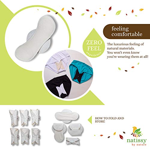 Natissy Salvaslips de tela reutilizables, 7-Pack Protege Slips de algodón ORGÁNICO con alas HECHAS EN LA UE, Compresas sin PUL, Toallas Sanitarias para uso diario y flujo blanco, NO para menstruación