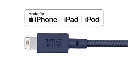 Native Union Belt XL Cable - 3 Metres Ultra-Robusto Reforzado [Certificado Apple MFi] Cable de Carga Lightning a USB con Correa de Cuero (Marine)