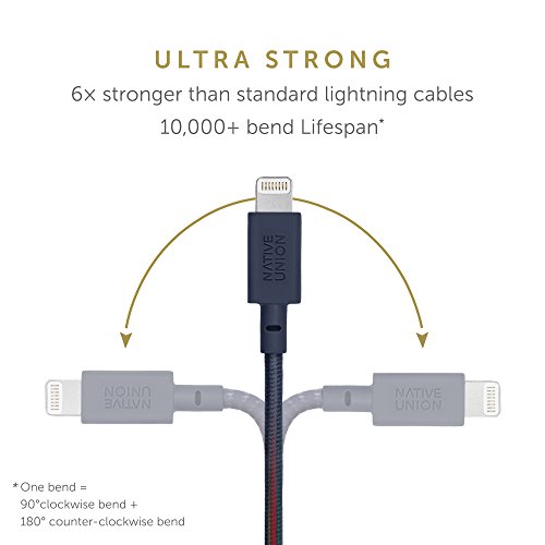 Native Union Belt XL Cable - 3 Metres Ultra-Robusto Reforzado [Certificado Apple MFi] Cable de Carga Lightning a USB con Correa de Cuero (Marine)