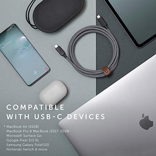 Native Union Cable Belt Tipo-C Pro USB-C a USB-C - 2,4 m Cable de Carga Compatible con MacBook y MacBook Pro 2016-2020, Microsoft Surface Go, Google Pixel 3/3 XL, Samsung Galaxy S20 (Cebra)