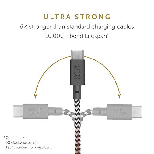 Native Union Night Cable USB-C a USB-A - 3 Metres Ultra-Robusto Reforzado Cable de Carga Lightning a USB con Nudo Lastrado - Compatible con Todos Los Dispositivos USB-C (Zebra)