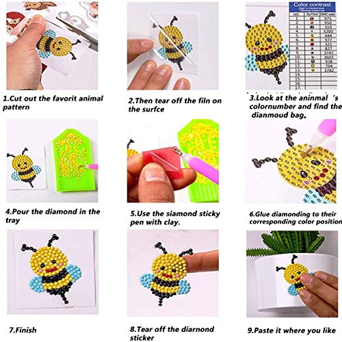 NATUCE 37 piezas DIY 5d Diamante Stickers Kit de Pintura Diamond Painting para Niños, Animales Dotz Rompecabezas De Diamantes Etiqueta para Adultos Principiantes
