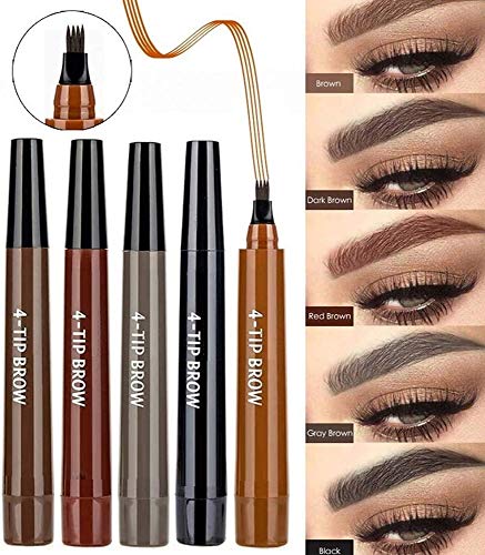 Natural 4 Points Tattoo Eyebrow Pen,Makeup Microblading Four Fork TipFine Brow Pen,Waterproof & Smudge-Proof Eyebrow Pencil Long-lasting Natural Hair-Like Defined Brows All Day (2 pcs) (Dark brown)