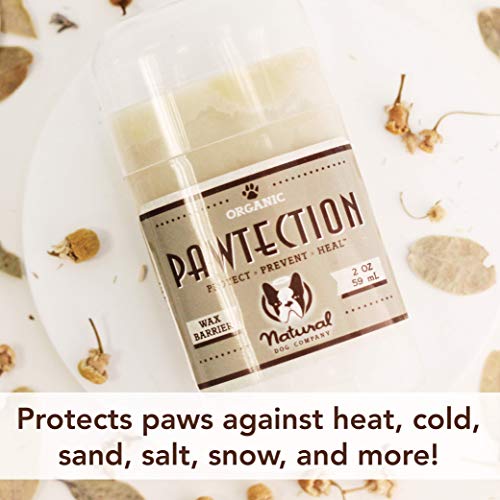 Natural Dog Company PawTection – Cera para protección de las almohadillas de las patas del perro, recomendada para andar por asfaltos calientes, con sal o nieve, producto orgánico y vegano