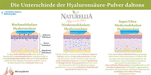 Naturellia Acido Hialuronico 2,5 Gramos 50 k-Dalton Bajo Peso + 2,5 Gramos 1500 k-Dalton Alto Peso Molecular Para el Efecto de Superficie - Solo Mezclar una Crema Antienvejecimiento en el Hogar