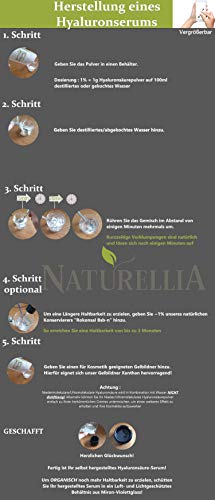 Naturellia Acido Hialuronico Polvo 20 Gramos 1500 k-Dalton Altamente Concentrado - Alto Peso Molecular Para el Efecto de Superficie DIY