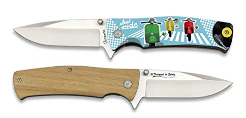 Navaja 3D Motos Vespa Hoja 8,8 cm para Caza, Pesca, Camping, Outdoor, Supervivencia y Bushcraft Albainox 18206+3D001 + Portabotellas de regalo