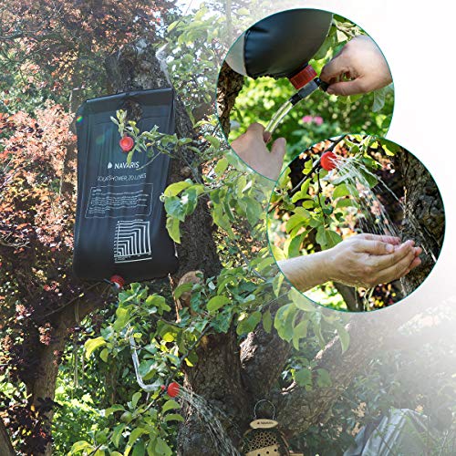 Navaris Ducha Solar para Camping 20 L - Bolsa Plegable para Ducha portátil de Agua Caliente - con alcachofa y Manguera - Senderismo excursiones Surf