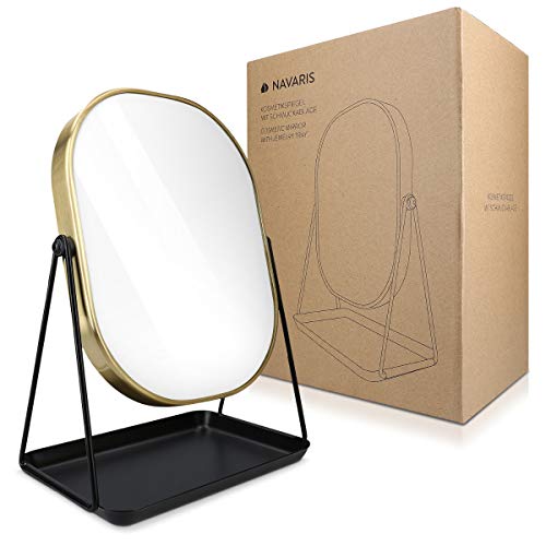 Navaris Espejo de Maquillaje para Mesa - Espejo para tocador baño - Accesorio Decorativo con Soporte y Base para Poner Joyas cosméticos - En Dorado
