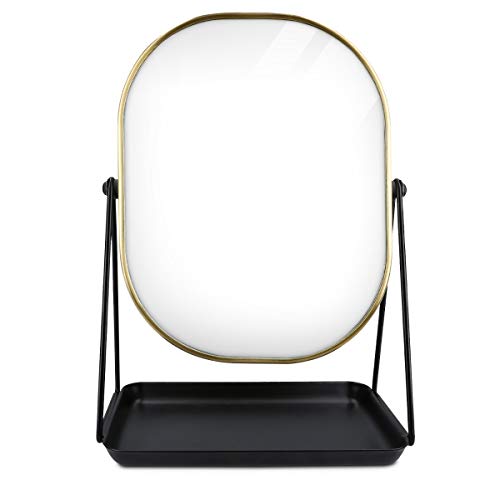 Navaris Espejo de Maquillaje para Mesa - Espejo para tocador baño - Accesorio Decorativo con Soporte y Base para Poner Joyas cosméticos - En Dorado