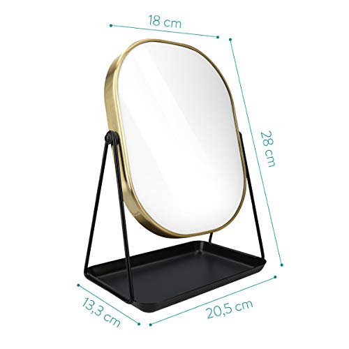 Navaris Espejo de Maquillaje para Mesa - Espejo para tocador baño - Accesorio Decorativo con Soporte y Base para Poner Joyas cosméticos - En Dorado