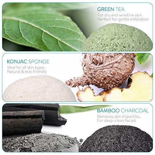 Navaris Set de 3x esponja de limpieza facial Konjac - Esponjas exfoliantes para todo tipo de piel - 100% natural vegana biodegradable y reutilizable