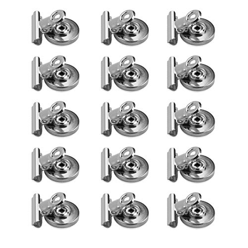 Navaris Set de Pinzas con imán para la Nevera - 15 Clips magnéticos para Pizarra Oficina Escuela o Cocina - en Plateado