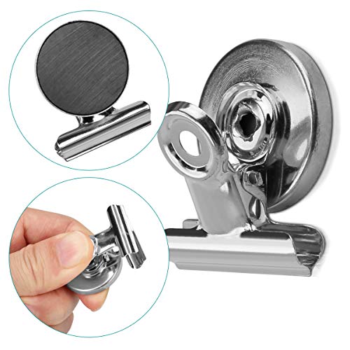 Navaris Set de Pinzas con imán para la Nevera - 15 Clips magnéticos para Pizarra Oficina Escuela o Cocina - en Plateado