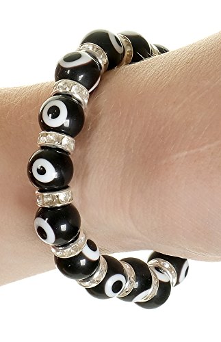 Nazar - Pulsera elástica de cristal de murano, con diseño de símbolo contra el mal de ojo, amuleto, negro